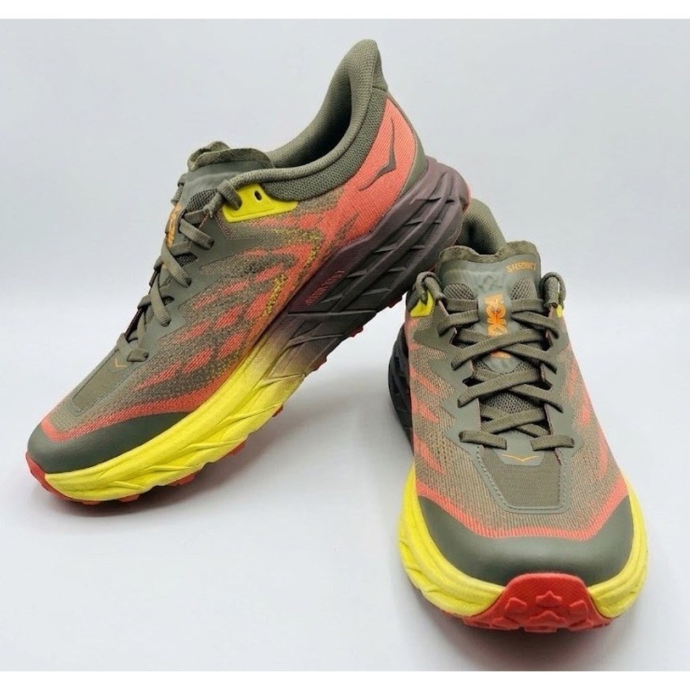 Hoka Speedgoat 5 Men's US 8D Thyme Fiesta Orange Trail Running Shoes 1123157